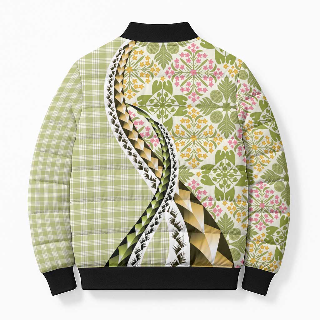 Aloha Vintage Palaka Floral Hawaiian Quilt Bomber Puffer Jacket Omaomao Motif - Polynesian Pride