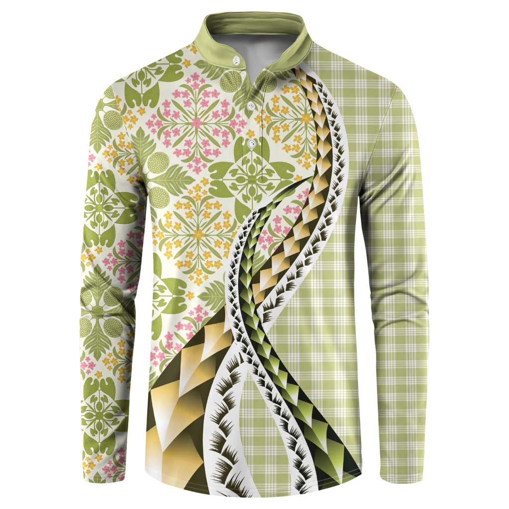 Aloha Vintage Palaka Floral Hawaiian Quilt Button Sweatshirt Omaomao Motif - Polynesian Pride