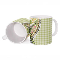 Aloha Vintage Palaka Floral Hawaiian Quilt Ceramic Mug Omaomao Motif - Polynesian Pride