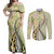 Aloha Vintage Palaka Floral Hawaiian Quilt Couples Matching Off Shoulder Maxi Dress and Long Sleeve Button Shirt Omaomao Motif - Polynesian Pride