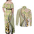 Aloha Vintage Palaka Floral Hawaiian Quilt Couples Matching Off Shoulder Maxi Dress and Long Sleeve Button Shirt Omaomao Motif - Polynesian Pride