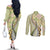 Aloha Vintage Palaka Floral Hawaiian Quilt Couples Matching Off The Shoulder Long Sleeve Dress and Long Sleeve Button Shirt Omaomao Motif - Polynesian Pride