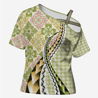Aloha Vintage Palaka Floral Hawaiian Quilt Cross Shoulder Shirt Omaomao Motif - Polynesian Pride
