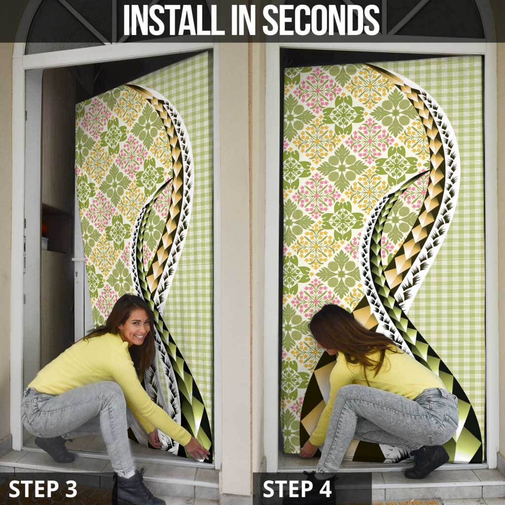 Aloha Vintage Palaka Floral Hawaiian Quilt Door Cover Omaomao Motif - Polynesian Pride