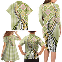 Aloha Vintage Palaka Floral Hawaiian Quilt Family Matching Long Sleeve Bodycon Dress and Hawaiian Shirt Omaomao Motif - Polynesian Pride