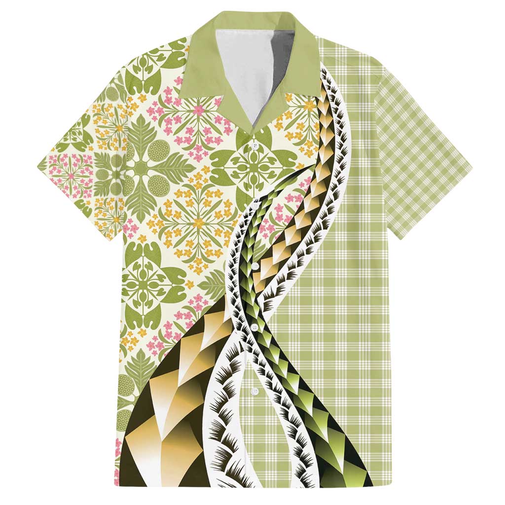 Aloha Vintage Palaka Floral Hawaiian Quilt Family Matching Long Sleeve Bodycon Dress and Hawaiian Shirt Omaomao Motif - Polynesian Pride