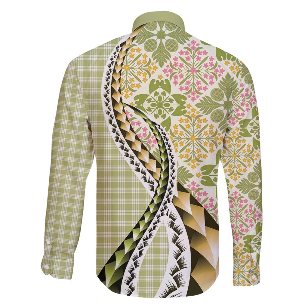 Aloha Vintage Palaka Floral Hawaiian Quilt Family Matching Long Sleeve Bodycon Dress and Hawaiian Shirt Omaomao Motif - Polynesian Pride