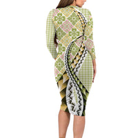 Aloha Vintage Palaka Floral Hawaiian Quilt Family Matching Long Sleeve Bodycon Dress and Hawaiian Shirt Omaomao Motif - Polynesian Pride