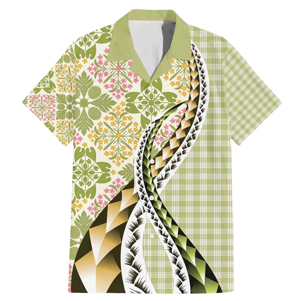 Aloha Vintage Palaka Floral Hawaiian Quilt Family Matching Mermaid Dress and Hawaiian Shirt Omaomao Motif - Polynesian Pride