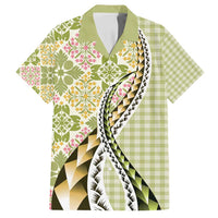 Aloha Vintage Palaka Floral Hawaiian Quilt Family Matching Off Shoulder Short Dress and Hawaiian Shirt Omaomao Motif - Polynesian Pride