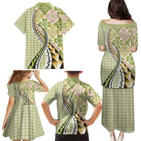 Aloha Vintage Palaka Floral Hawaiian Quilt Family Matching Puletasi and Hawaiian Shirt Omaomao Motif - Polynesian Pride