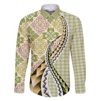 Aloha Vintage Palaka Floral Hawaiian Quilt Family Matching Puletasi and Hawaiian Shirt Omaomao Motif - Polynesian Pride