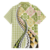 Aloha Vintage Palaka Floral Hawaiian Quilt Family Matching Short Sleeve Bodycon Dress and Hawaiian Shirt Omaomao Motif - Polynesian Pride