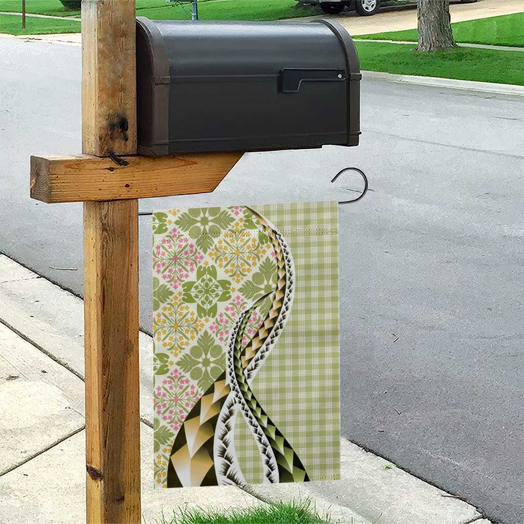 Aloha Vintage Palaka Floral Hawaiian Quilt Garden Flag Omaomao Motif - Polynesian Pride