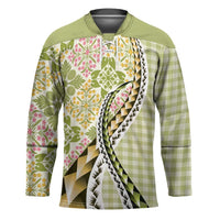 Aloha Vintage Palaka Floral Hawaiian Quilt Hockey Jersey Omaomao Motif - Polynesian Pride