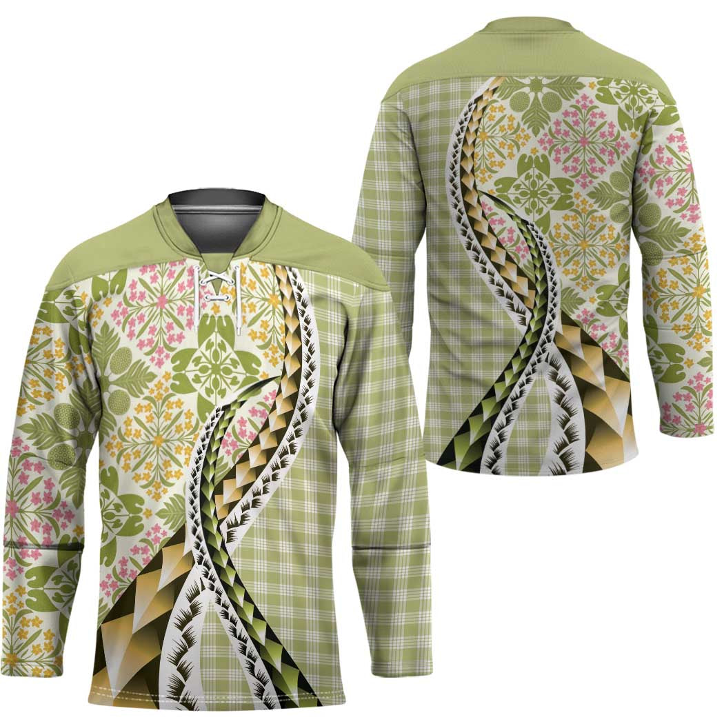 Aloha Vintage Palaka Floral Hawaiian Quilt Hockey Jersey Omaomao Motif - Polynesian Pride