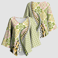 Aloha Vintage Palaka Floral Hawaiian Quilt Kimono Sleeve Blouse Omaomao Motif - Polynesian Pride