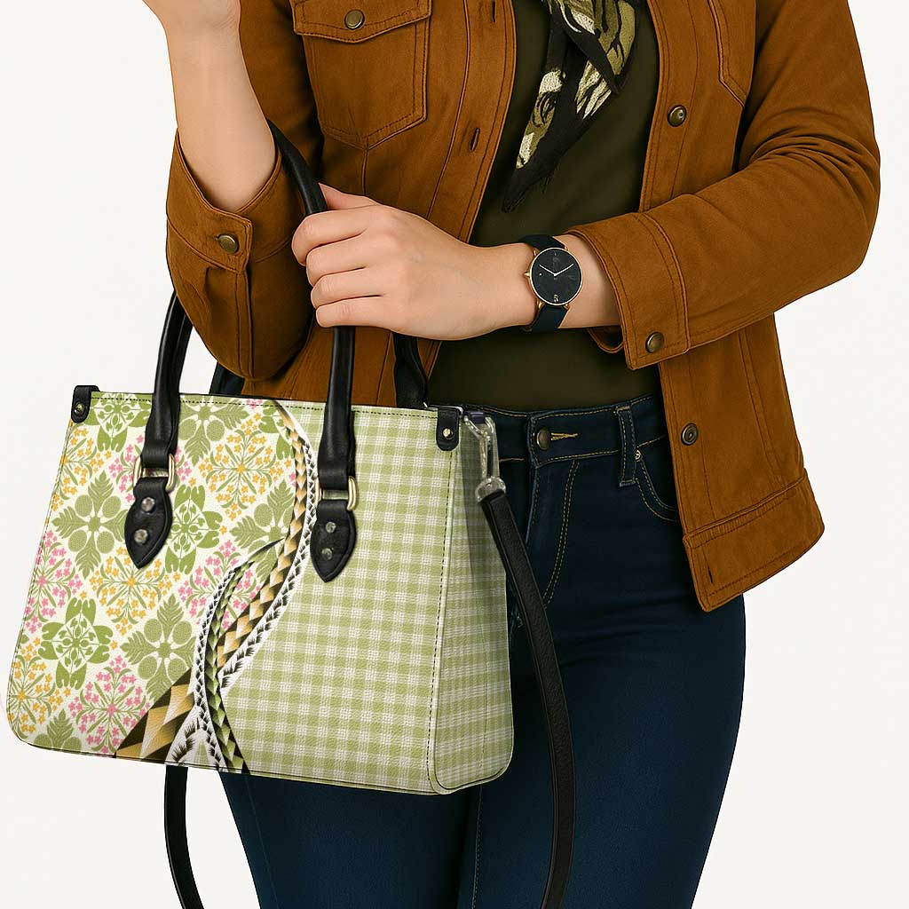 Aloha Vintage Palaka Floral Hawaiian Quilt Leather Bag Omaomao Motif - Polynesian Pride