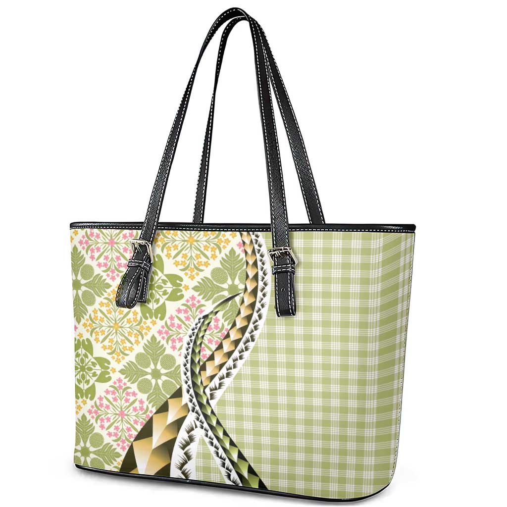 Aloha Vintage Palaka Floral Hawaiian Quilt Leather Tote Bag Omaomao Motif - Polynesian Pride