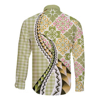 Aloha Vintage Palaka Floral Hawaiian Quilt Long Sleeve Button Shirt Omaomao Motif - Polynesian Pride