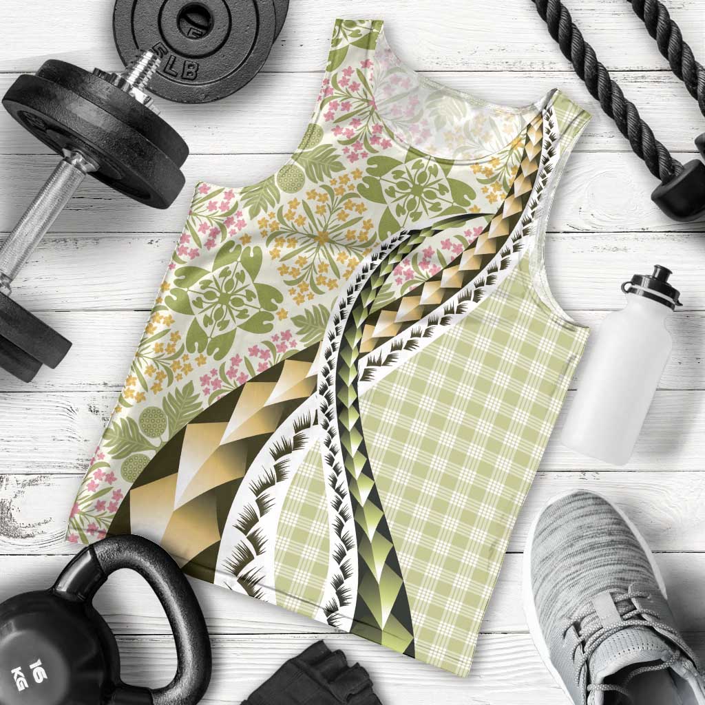 Aloha Vintage Palaka Floral Hawaiian Quilt Men Tank Top Omaomao Motif - Polynesian Pride