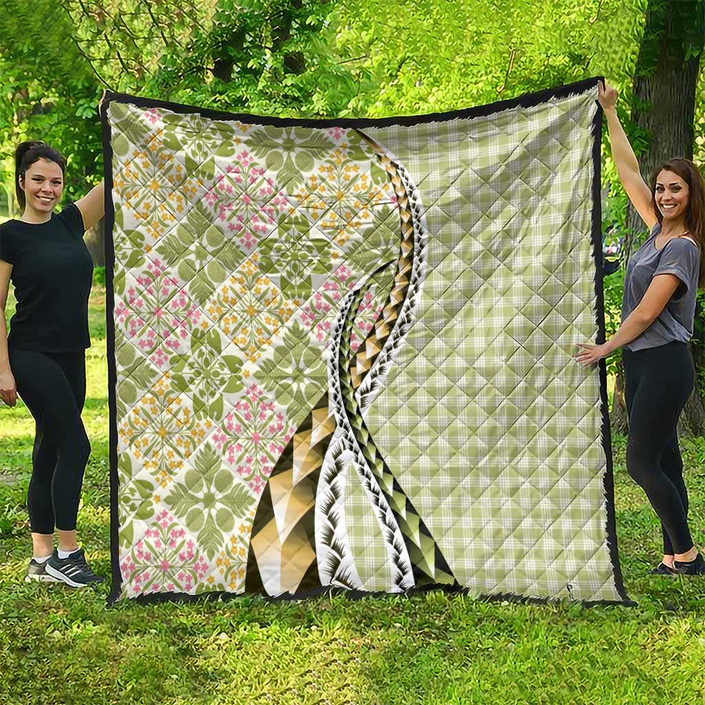 Aloha Vintage Palaka Floral Hawaiian Quilt Quilt Omaomao Motif - Polynesian Pride