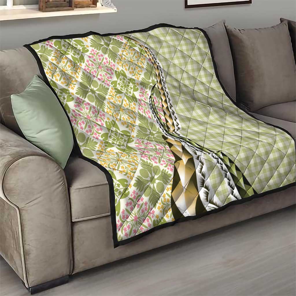 Aloha Vintage Palaka Floral Hawaiian Quilt Quilt Omaomao Motif - Polynesian Pride
