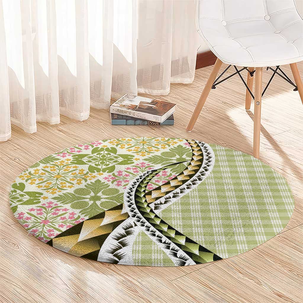 Aloha Vintage Palaka Floral Hawaiian Quilt Round Carpet Omaomao Motif - Polynesian Pride