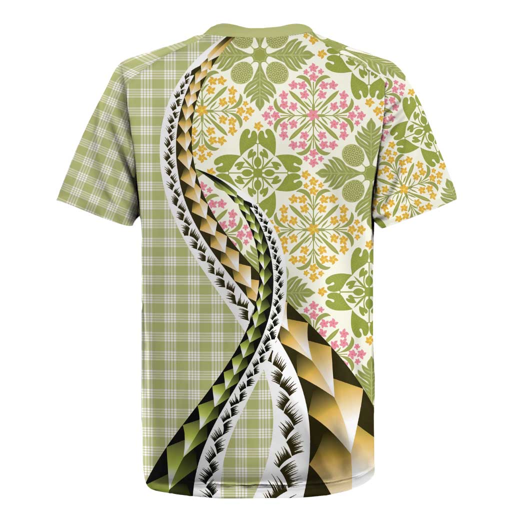 Aloha Vintage Palaka Floral Hawaiian Quilt Rugby Jersey Omaomao Motif - Polynesian Pride