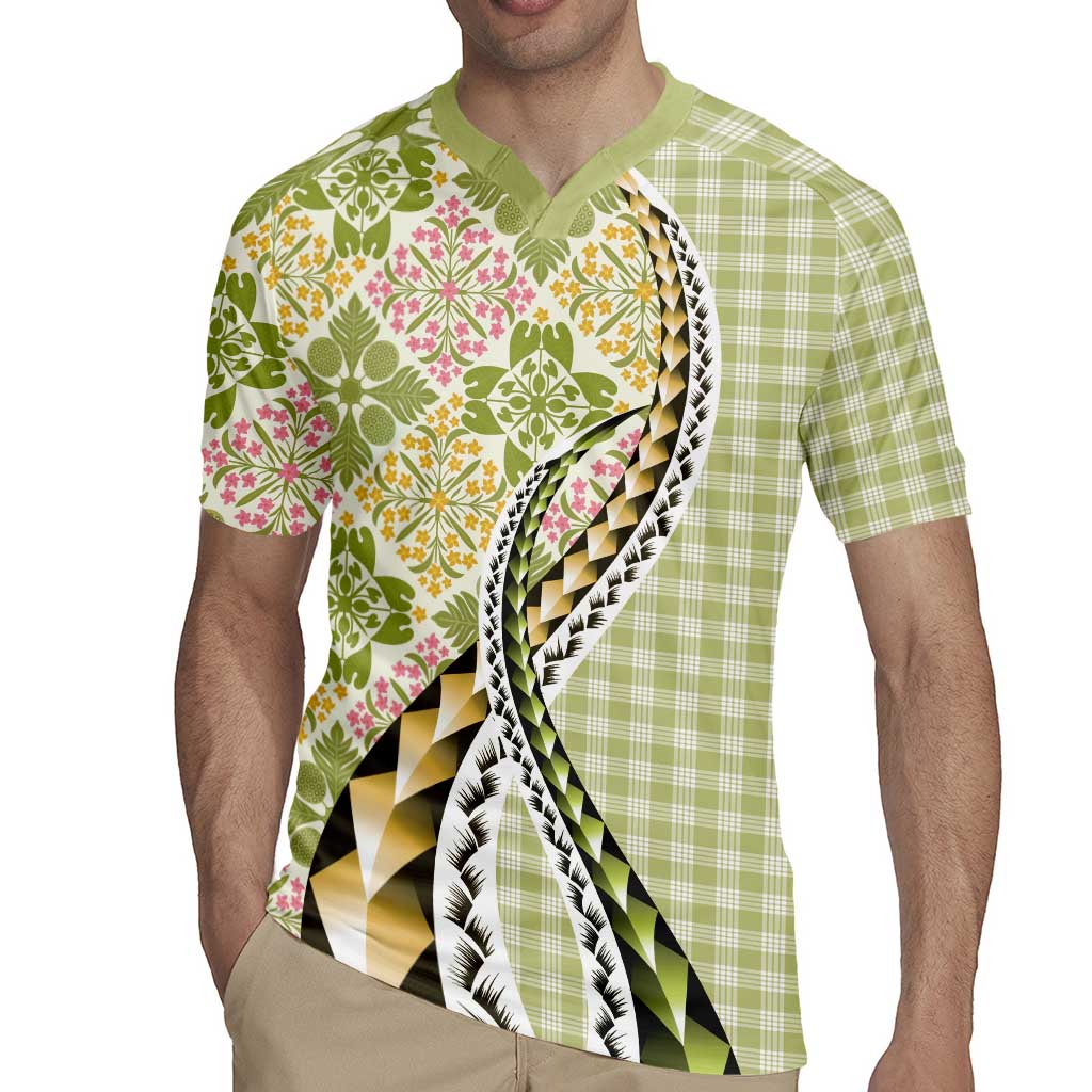 Aloha Vintage Palaka Floral Hawaiian Quilt Rugby Jersey Omaomao Motif - Polynesian Pride