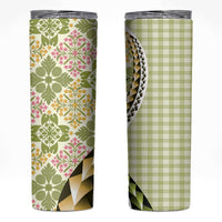 Aloha Vintage Palaka Floral Hawaiian Quilt Skinny Tumbler Omaomao Motif - Polynesian Pride