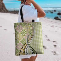 Aloha Vintage Palaka Floral Hawaiian Quilt Tote Bag Omaomao Motif - Polynesian Pride