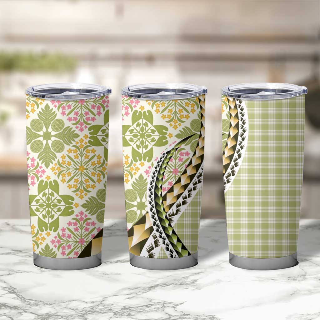 Aloha Vintage Palaka Floral Hawaiian Quilt Tumbler Cup Omaomao Motif - Polynesian Pride