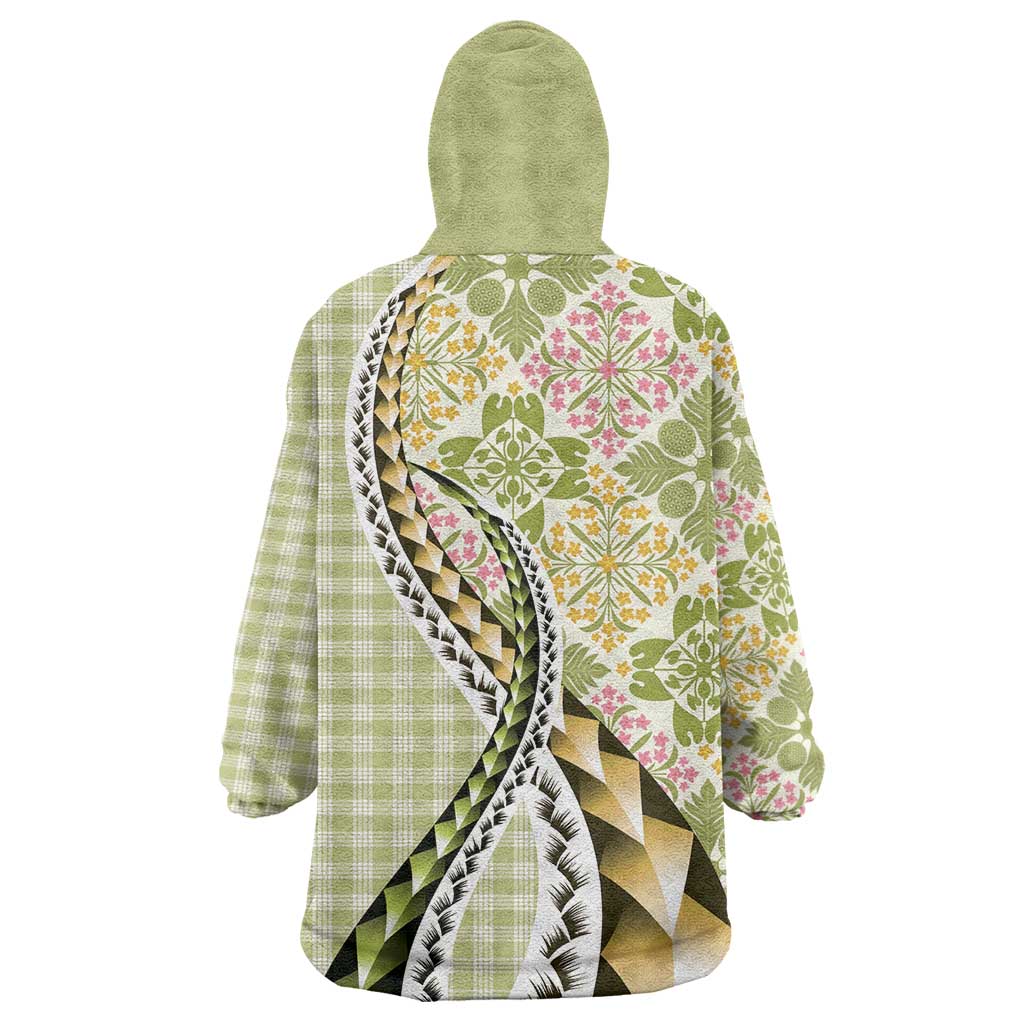 Aloha Vintage Palaka Floral Hawaiian Quilt Wearable Blanket Hoodie Omaomao Motif - Polynesian Pride