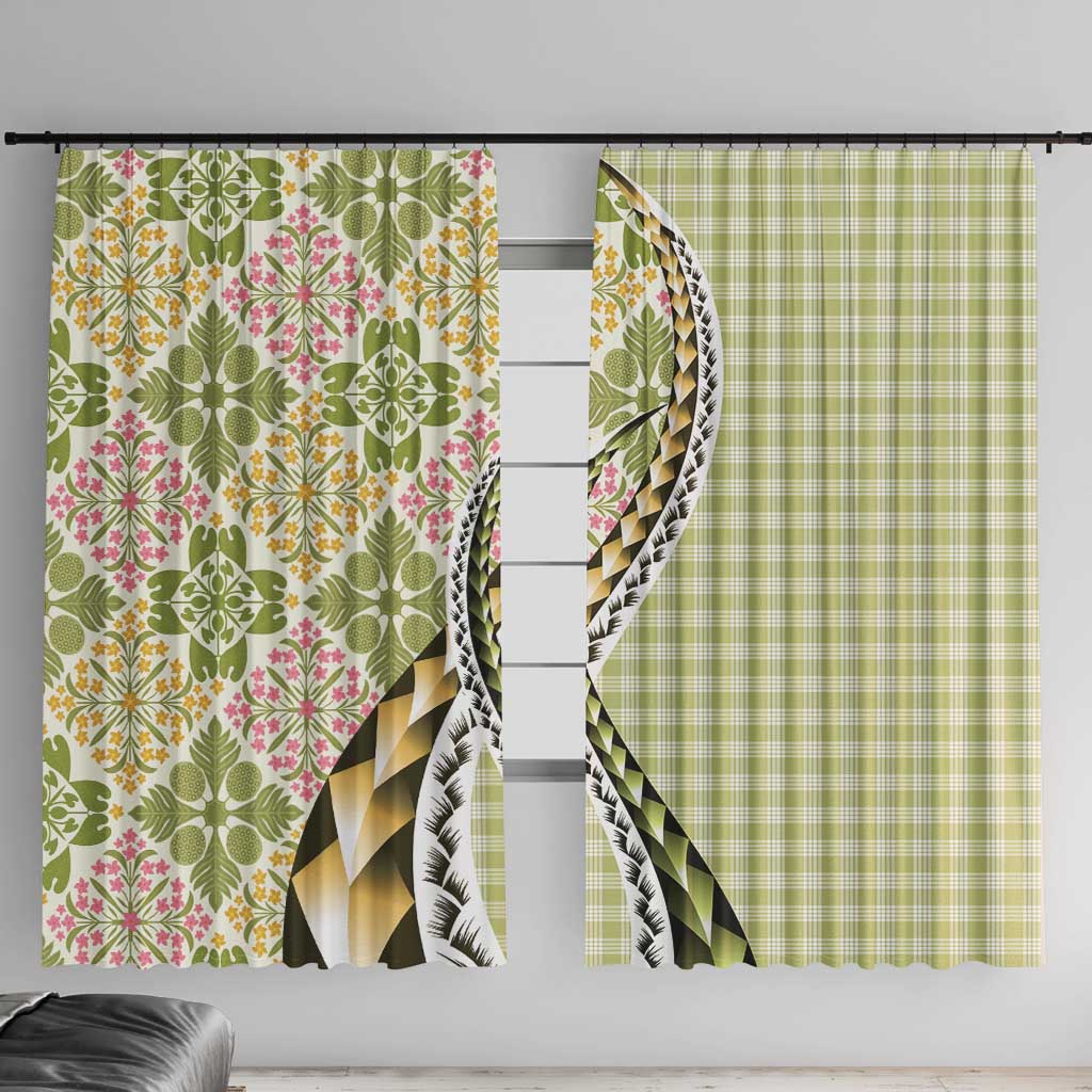 Aloha Vintage Palaka Floral Hawaiian Quilt Window Curtain Omaomao Motif - Polynesian Pride