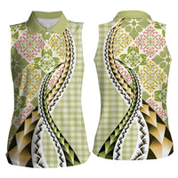 Aloha Vintage Palaka Floral Hawaiian Quilt Women Sleeveless Polo Shirt Omaomao Motif - Polynesian Pride