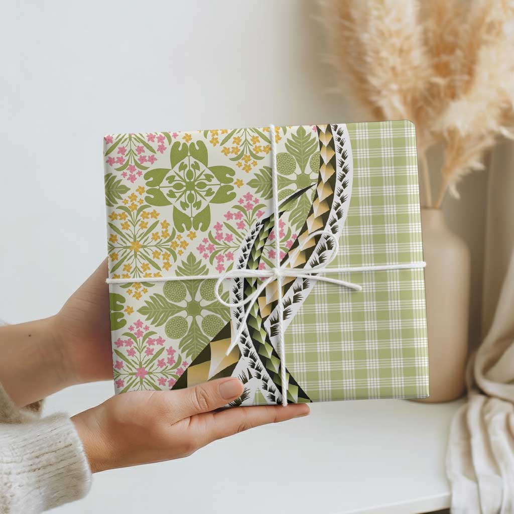 Aloha Vintage Palaka Floral Hawaiian Quilt Wrapping Paper Omaomao Motif - Polynesian Pride