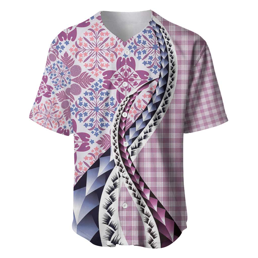 Aloha Vintage Palaka Floral Hawaiian Quilt Baseball Jersey Akala Motif - Polynesian Pride
