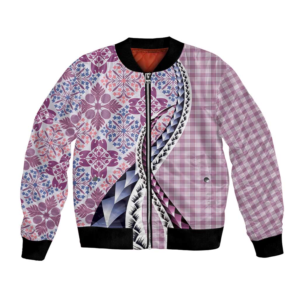Aloha Vintage Palaka Floral Hawaiian Quilt Bomber Jacket Akala Motif - Polynesian Pride