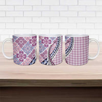 Aloha Vintage Palaka Floral Hawaiian Quilt Ceramic Mug Akala Motif - Polynesian Pride