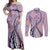 Aloha Vintage Palaka Floral Hawaiian Quilt Couples Matching Off Shoulder Maxi Dress and Long Sleeve Button Shirt Akala Motif - Polynesian Pride
