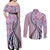 Aloha Vintage Palaka Floral Hawaiian Quilt Couples Matching Off Shoulder Maxi Dress and Long Sleeve Button Shirt Akala Motif - Polynesian Pride