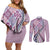 Aloha Vintage Palaka Floral Hawaiian Quilt Couples Matching Off Shoulder Short Dress and Long Sleeve Button Shirt Akala Motif - Polynesian Pride