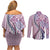 Aloha Vintage Palaka Floral Hawaiian Quilt Couples Matching Off Shoulder Short Dress and Long Sleeve Button Shirt Akala Motif - Polynesian Pride