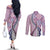 Aloha Vintage Palaka Floral Hawaiian Quilt Couples Matching Off The Shoulder Long Sleeve Dress and Long Sleeve Button Shirt Akala Motif - Polynesian Pride