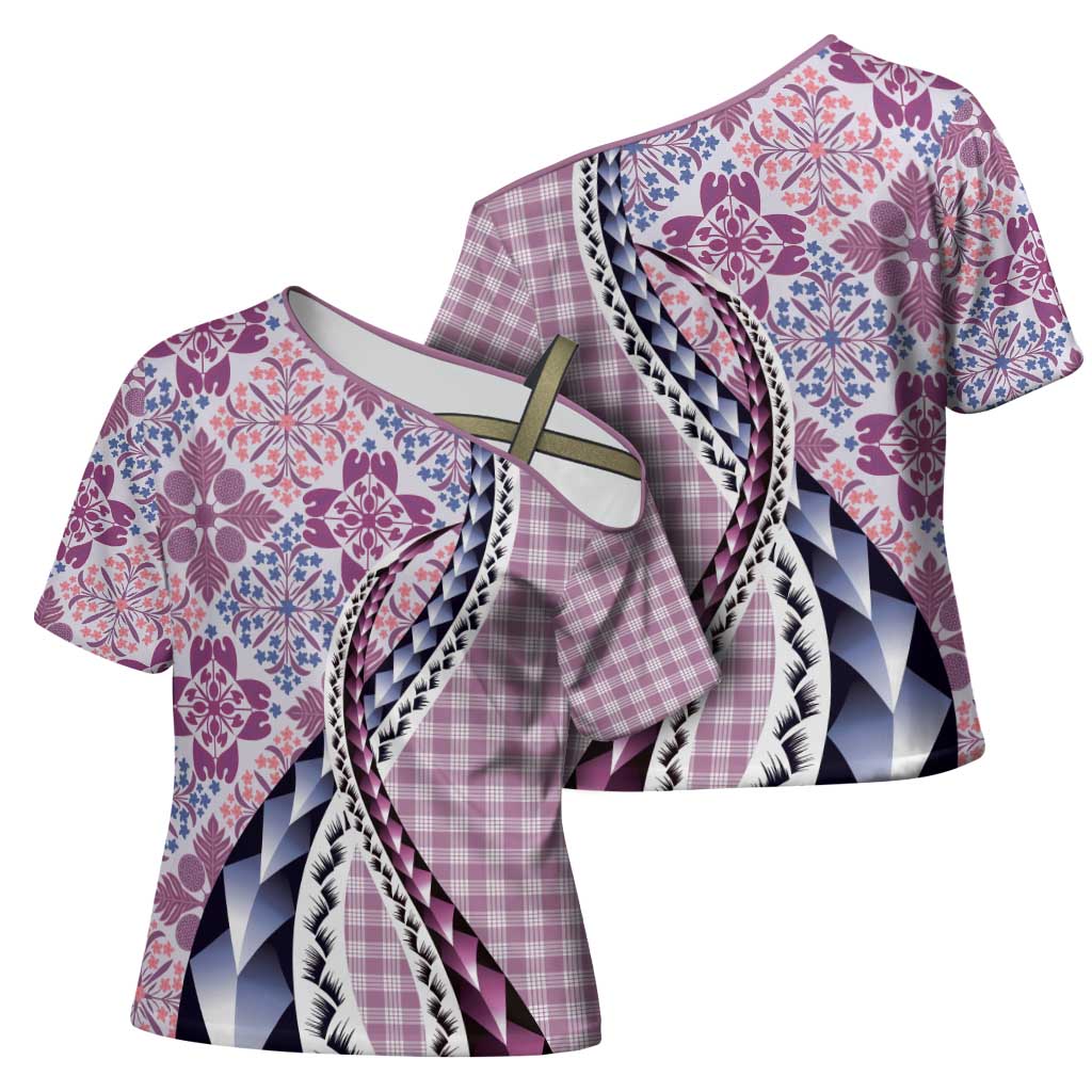 Aloha Vintage Palaka Floral Hawaiian Quilt Cross Shoulder Shirt Akala Motif - Polynesian Pride