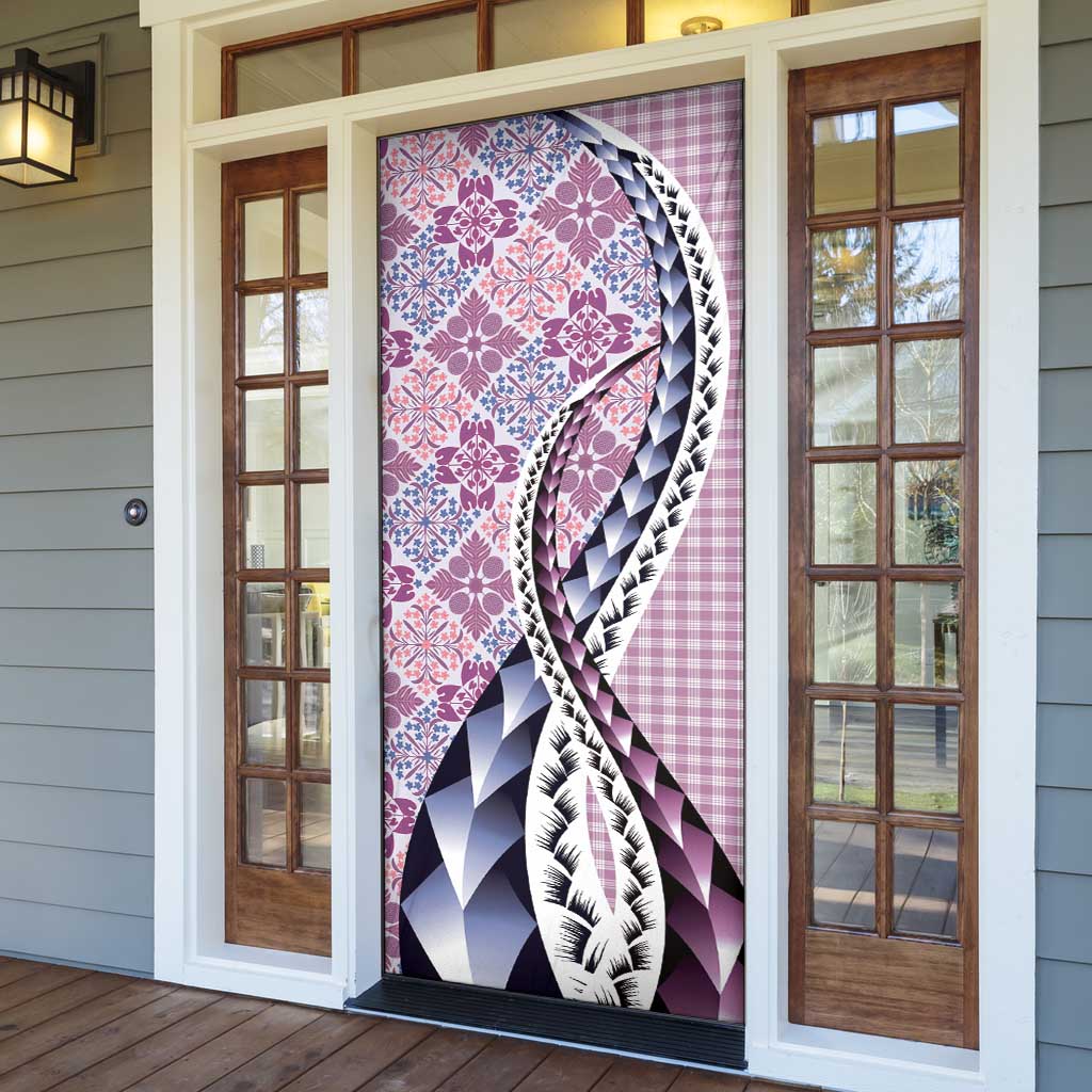 Aloha Vintage Palaka Floral Hawaiian Quilt Door Cover Akala Motif - Polynesian Pride