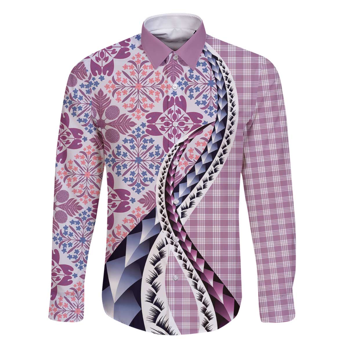 Aloha Vintage Palaka Floral Hawaiian Quilt Family Matching Off The Shoulder Long Sleeve Dress and Hawaiian Shirt Akala Motif - Polynesian Pride