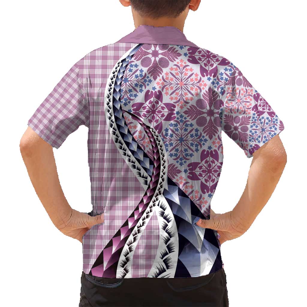 Aloha Vintage Palaka Floral Hawaiian Quilt Family Matching Puletasi and Hawaiian Shirt Akala Motif - Polynesian Pride