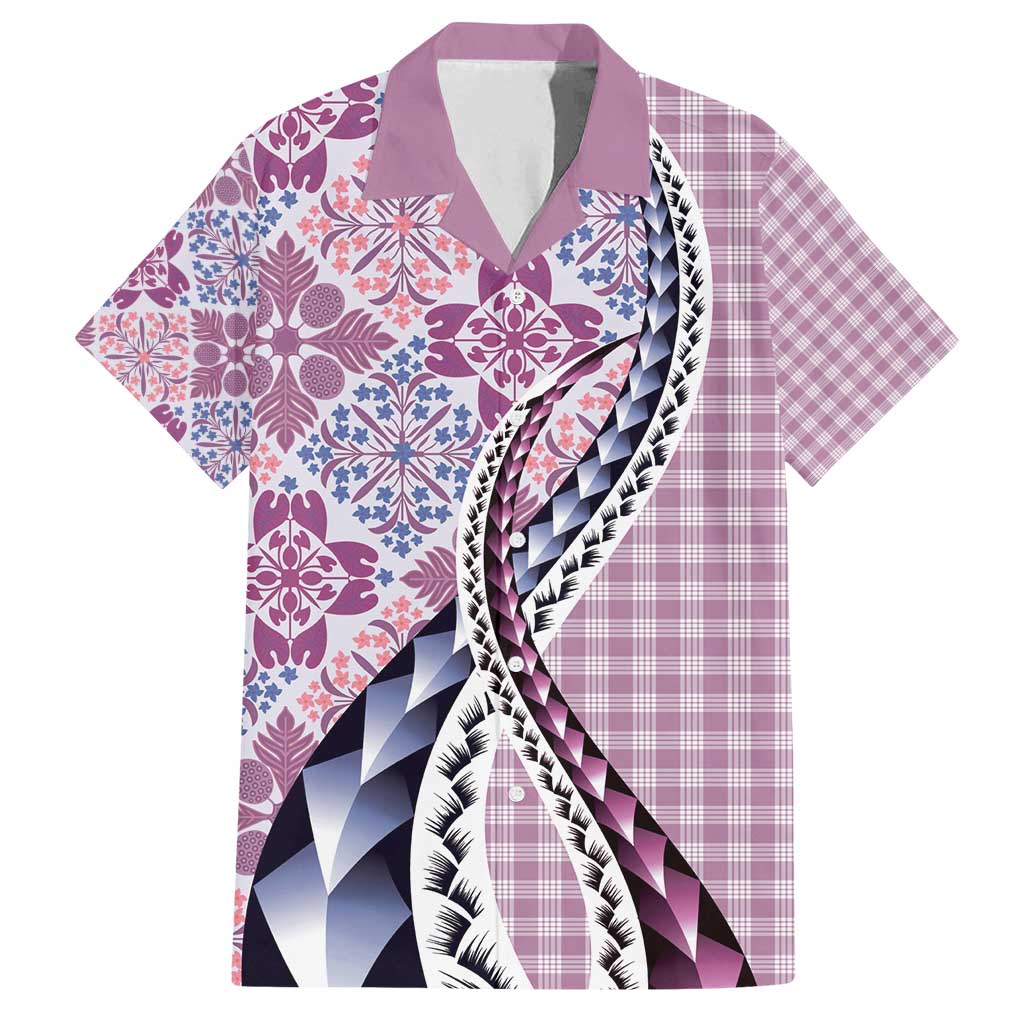 Aloha Vintage Palaka Floral Hawaiian Quilt Family Matching Puletasi and Hawaiian Shirt Akala Motif - Polynesian Pride